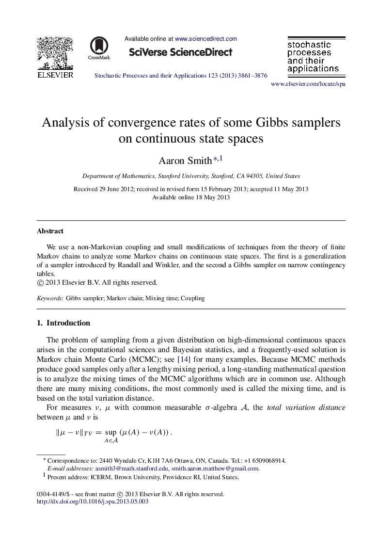 Analysis of convergence rates of some Gibbs samplers on continuous state spaces