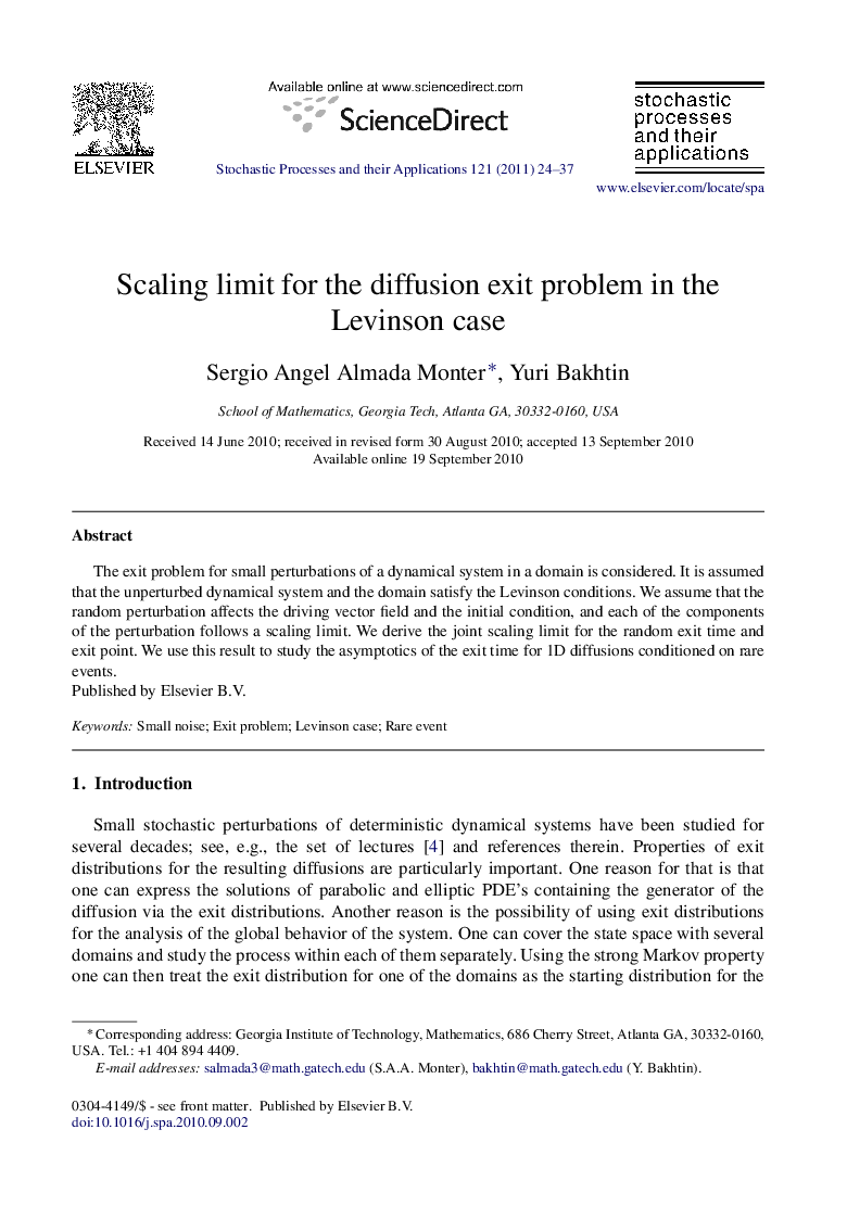 Scaling limit for the diffusion exit problem in the Levinson case