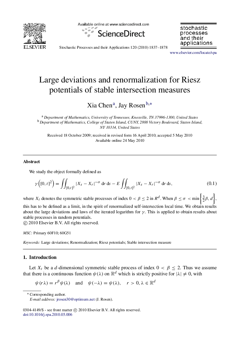 Large deviations and renormalization for Riesz potentials of stable intersection measures