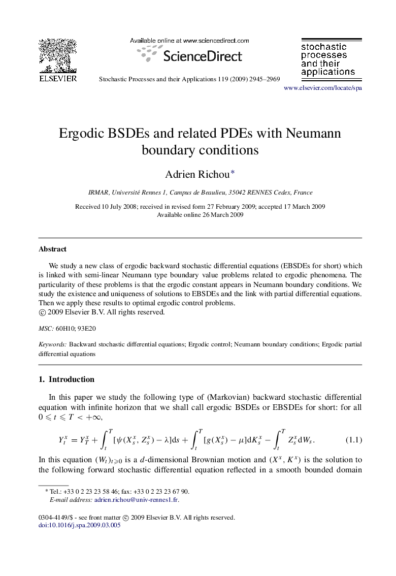 Ergodic BSDEs and related PDEs with Neumann boundary conditions