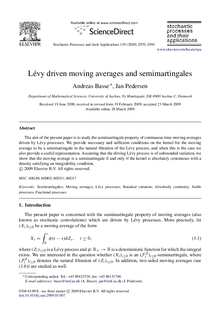 Lévy driven moving averages and semimartingales