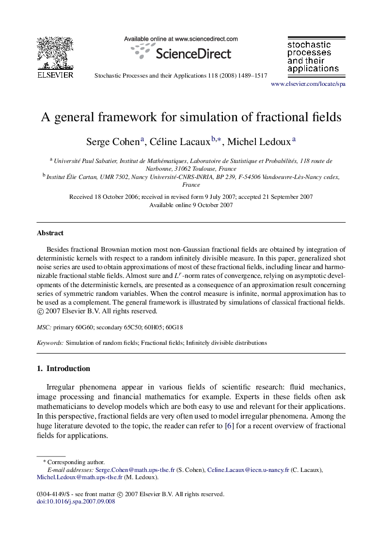 A general framework for simulation of fractional fields