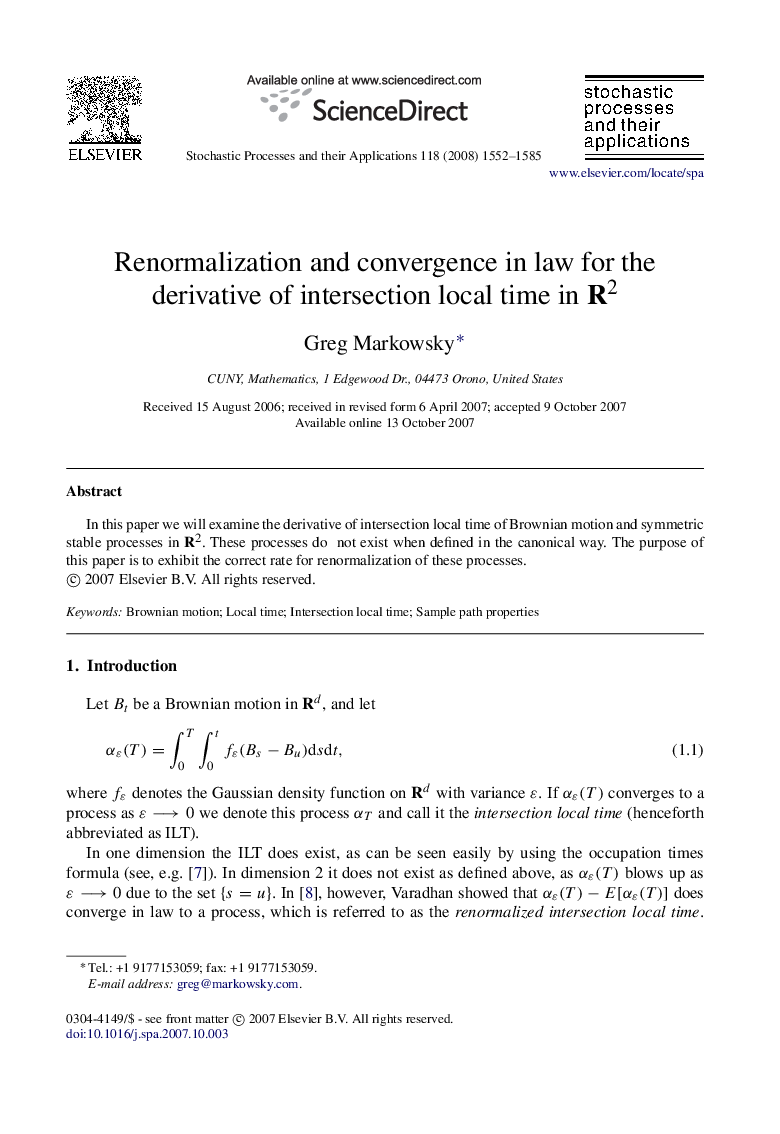 Renormalization and convergence in law for the derivative of intersection local time in R2