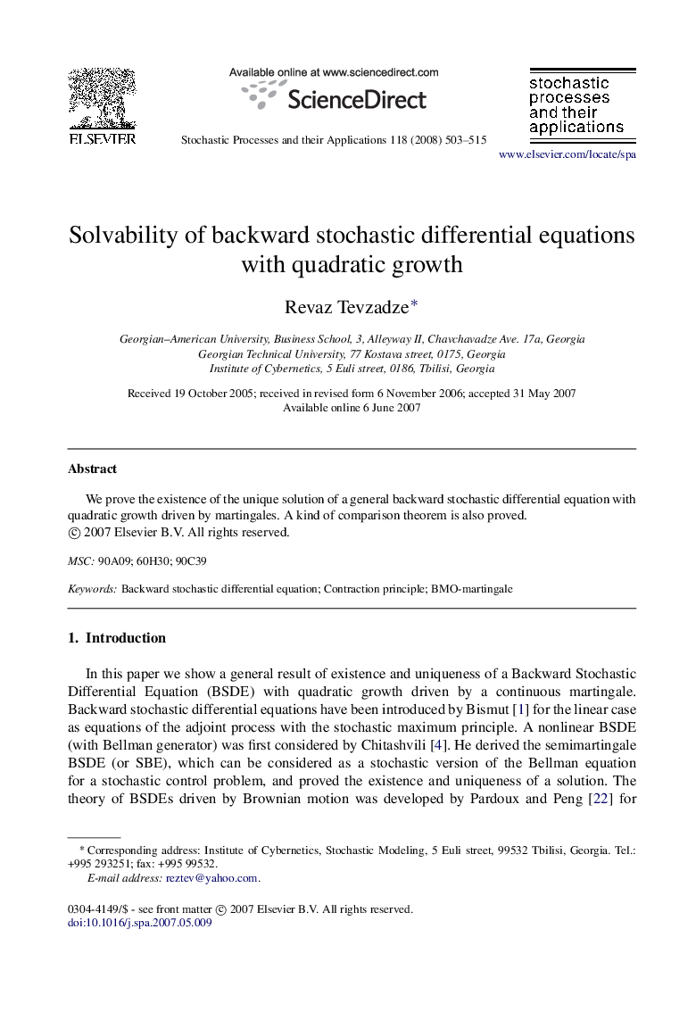 Solvability of backward stochastic differential equations with quadratic growth