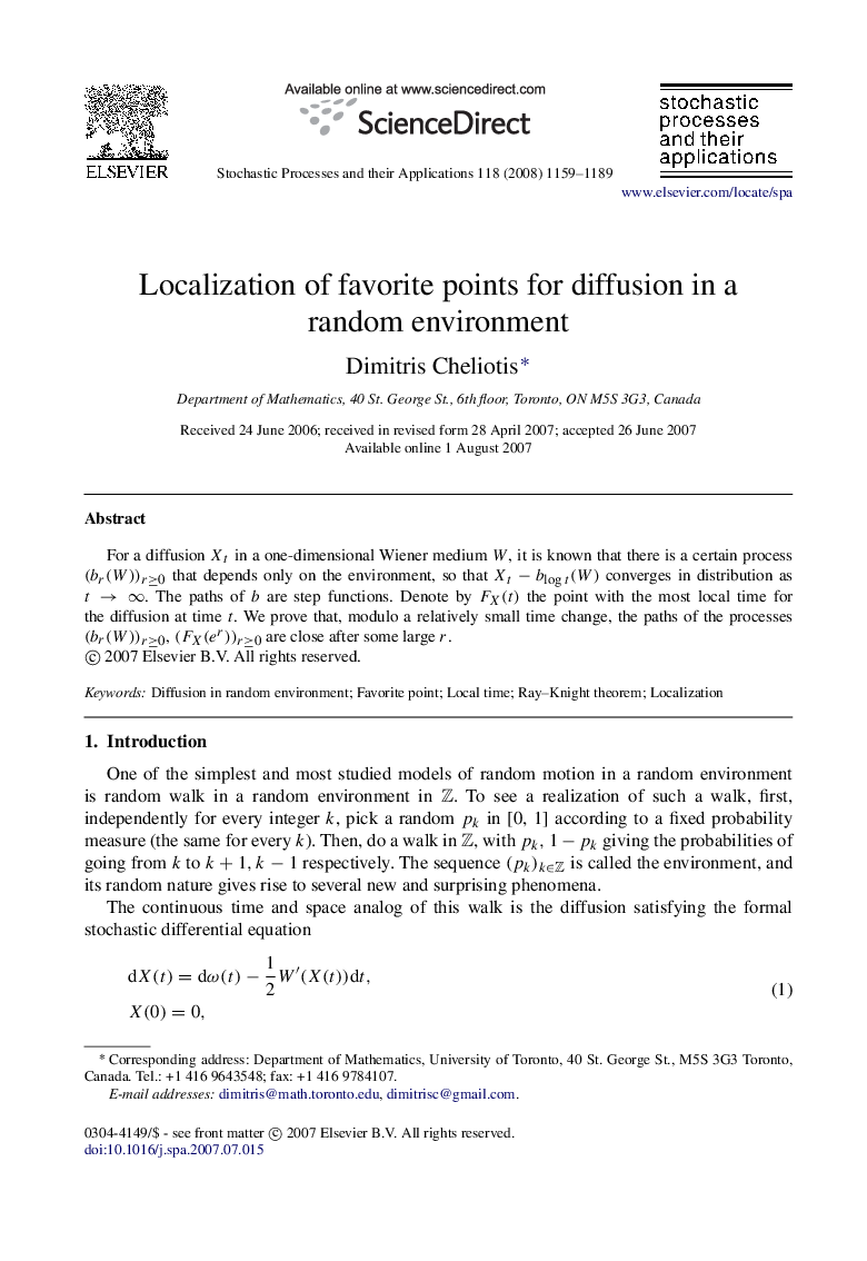 Localization of favorite points for diffusion in a random environment