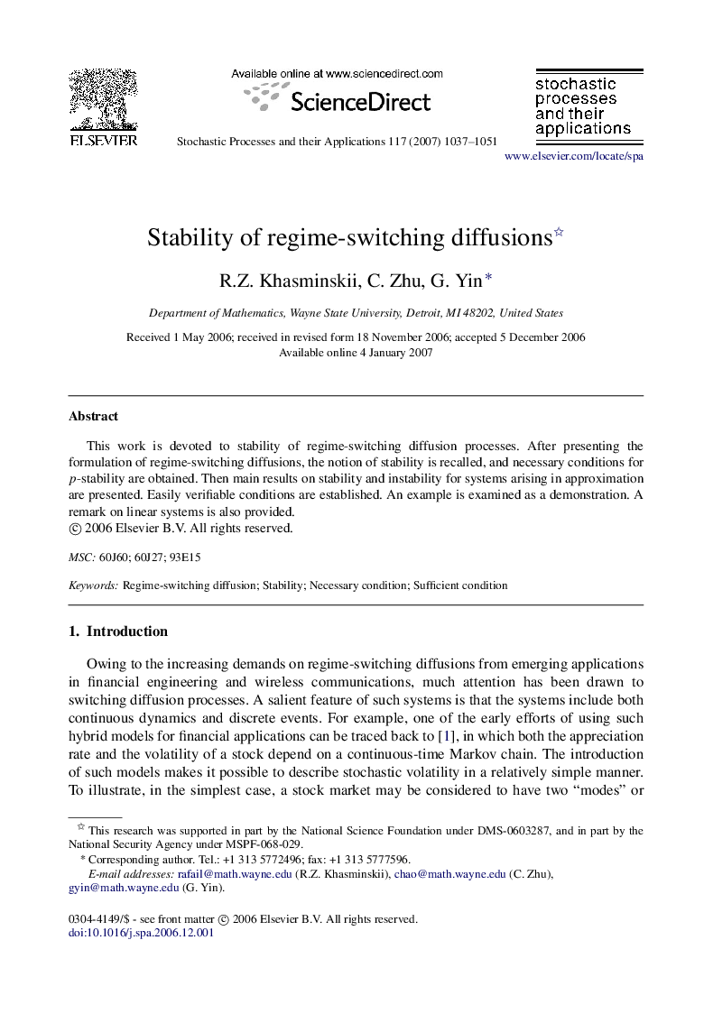 Stability of regime-switching diffusions 