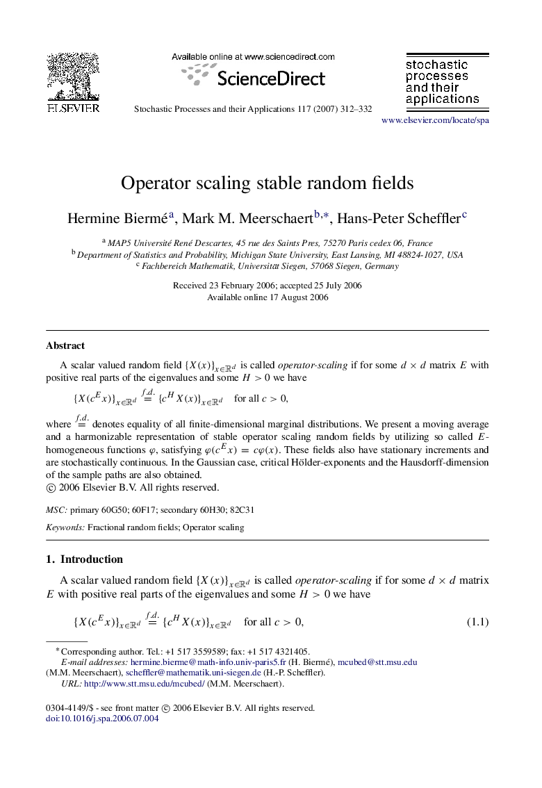 Operator scaling stable random fields