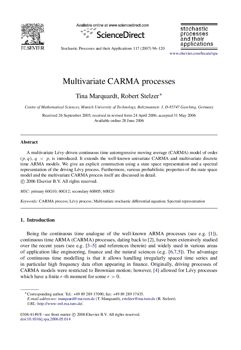 Multivariate CARMA processes