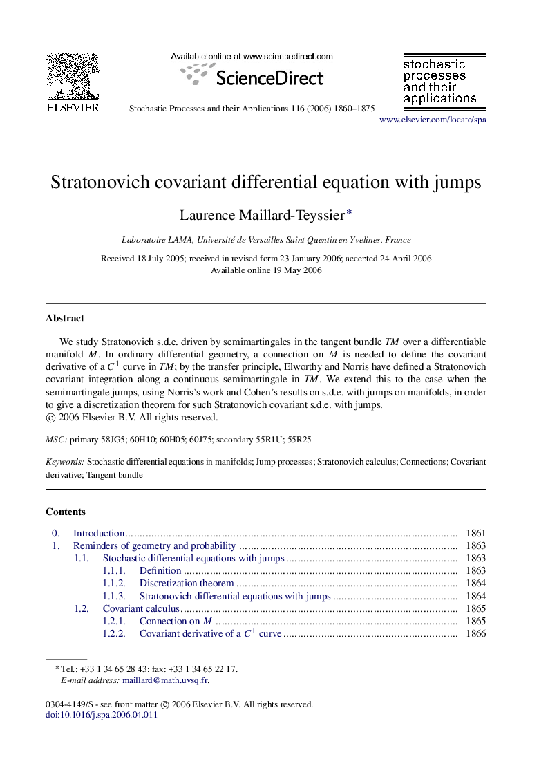 Stratonovich covariant differential equation with jumps