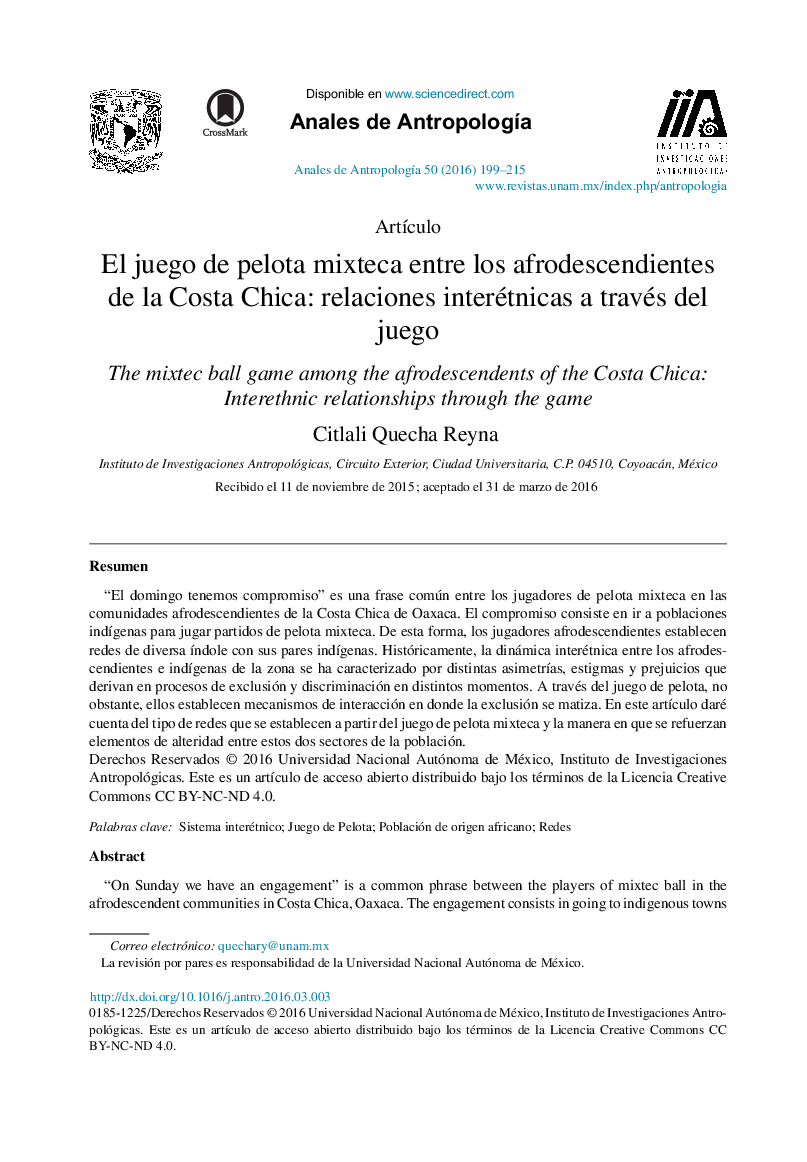 El juego de pelota mixteca entre los afrodescendientes de la Costa Chica: relaciones interétnicas a través del juego 