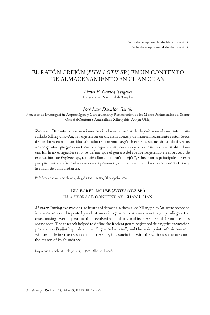 El ratón orejón (phyllotis sp.) en un contexto de almacenamiento en chan chan