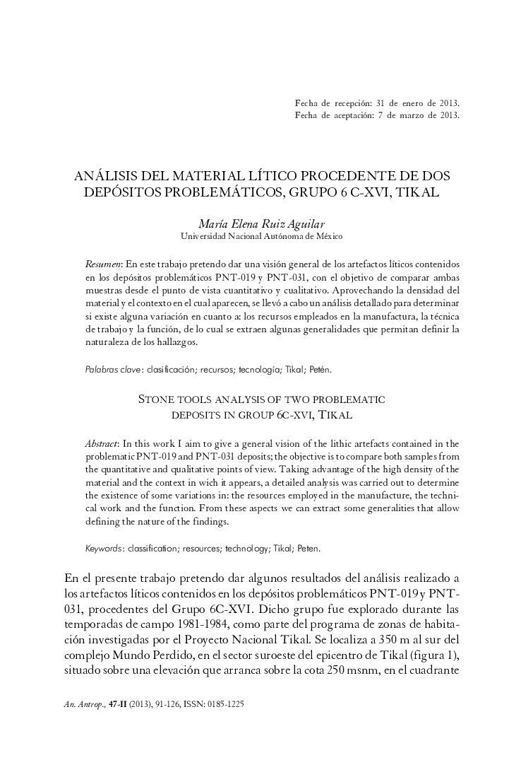 Análisis del material lítico procedente de dos depósitos problemáticos, grupo 6 C-XVI, tikal