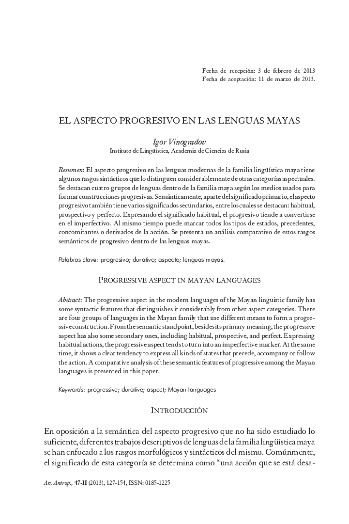 El aspecto progresivo en las lenguas mayas