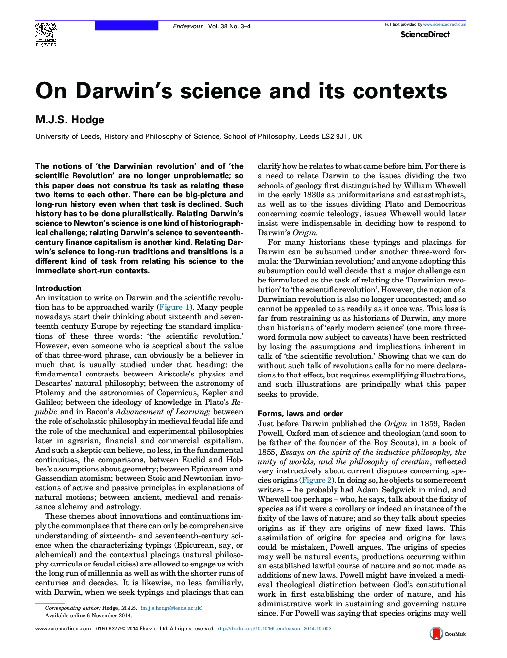 بر روی علم داروین و زمینه های آن 