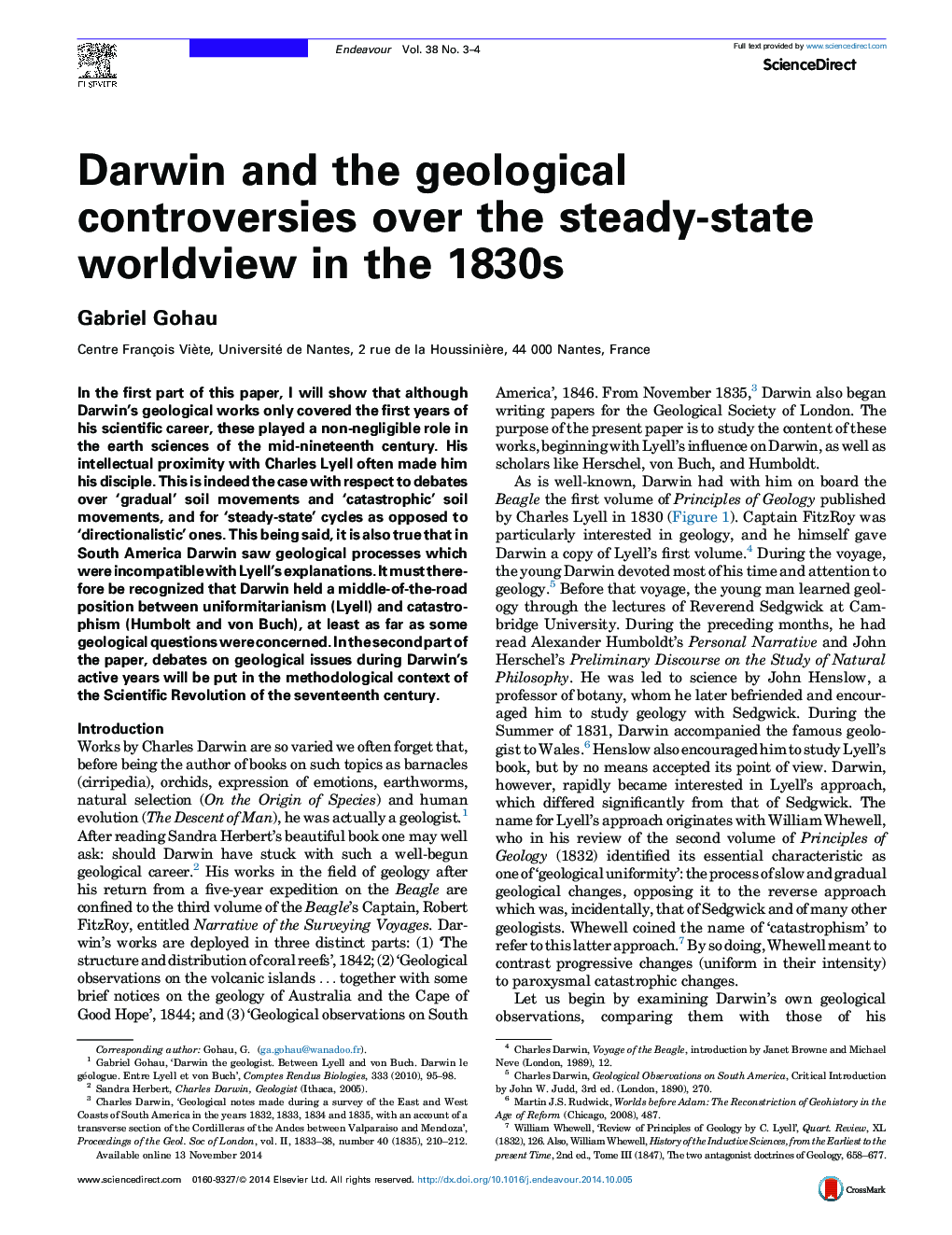 داروین و اختلافات زمین شناختی در مورد جهان بینی جهان پایدار در دهه 1830 