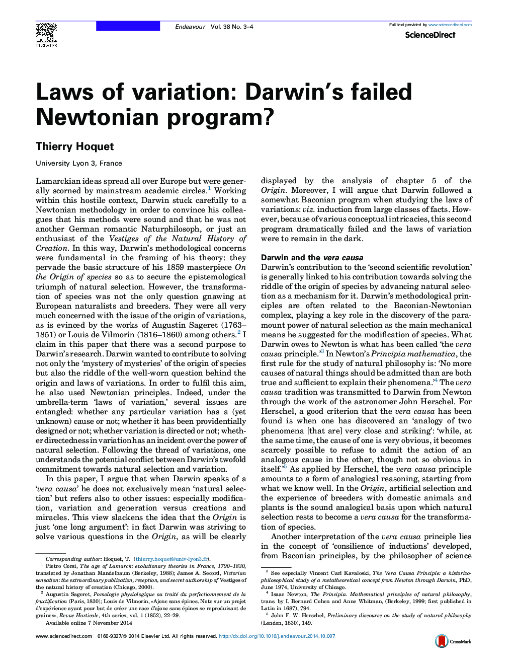 قوانین تنوع: برنامه نیوتنی شکست خورده داروین؟ 
