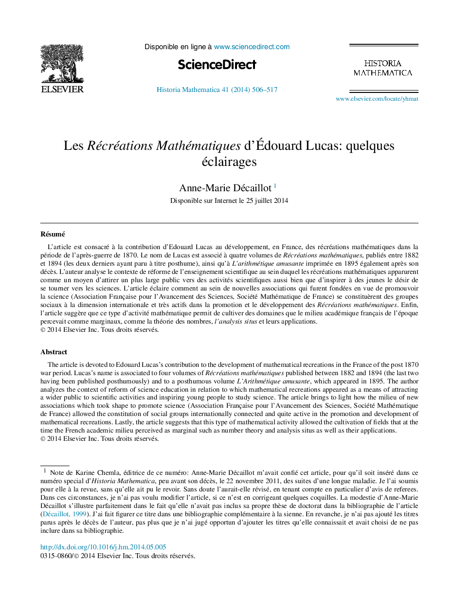 Les Récréations Mathématiques d'Édouard Lucas: quelques éclairages