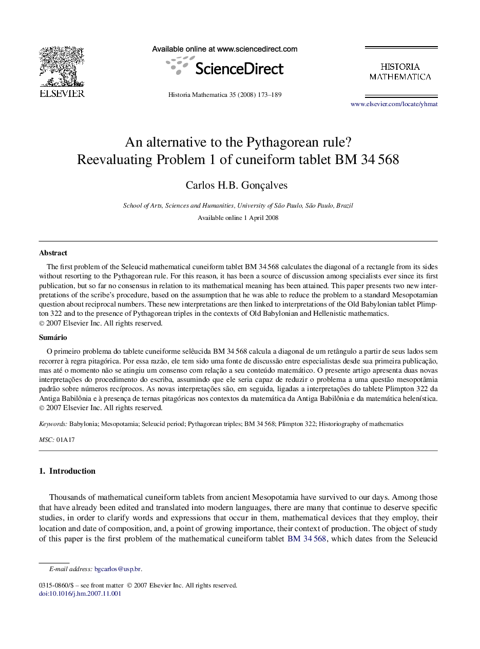 An alternative to the Pythagorean rule? Reevaluating Problem 1 of cuneiform tablet BM 34 568