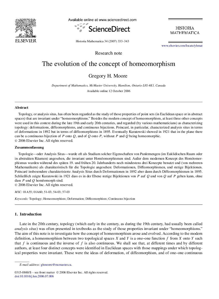 The evolution of the concept of homeomorphism