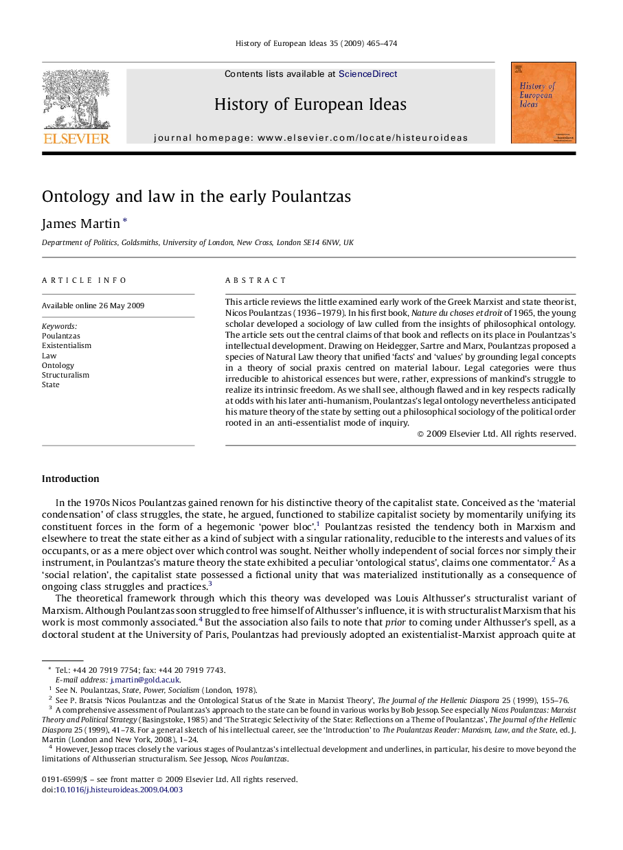 Ontology and law in the early Poulantzas