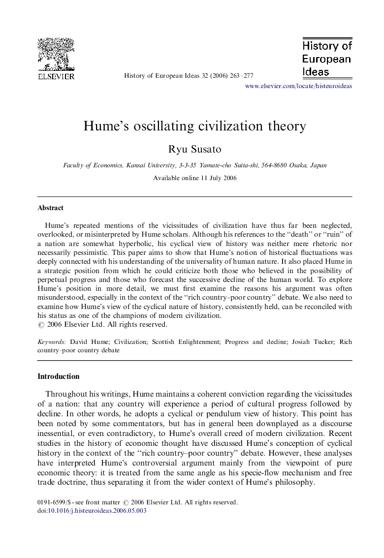 Hume's oscillating civilization theory