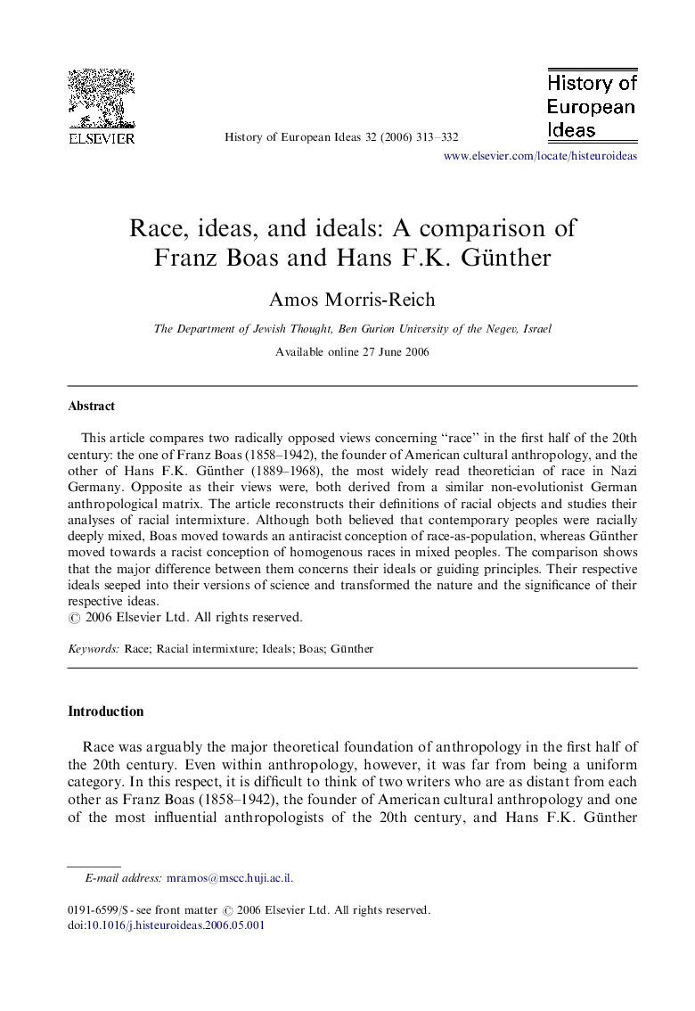 Race, ideas, and ideals: A comparison of Franz Boas and Hans F.K. Günther