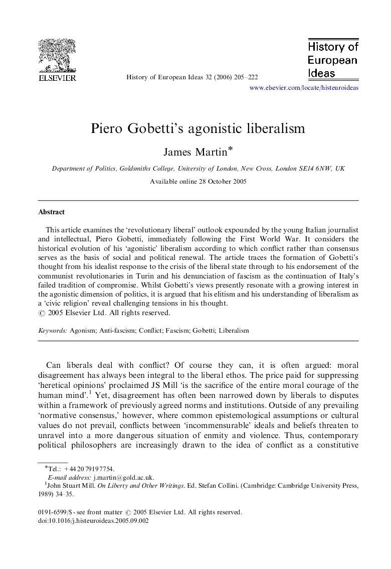 Piero Gobetti's agonistic liberalism