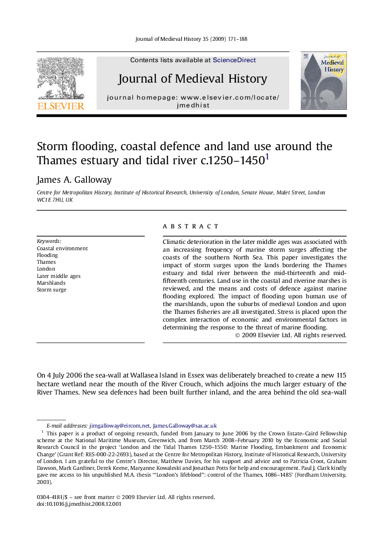 Storm flooding, coastal defence and land use around the Thames estuary and tidal river c.1250-14501