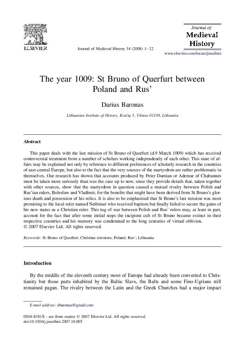 The year 1009: St Bruno of Querfurt between Poland and Rus'