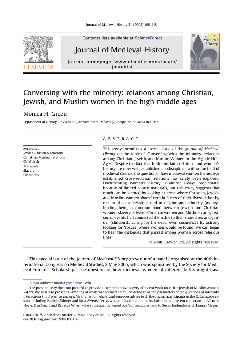 Conversing with the minority: relations among Christian, Jewish, and Muslim women in the high middle ages