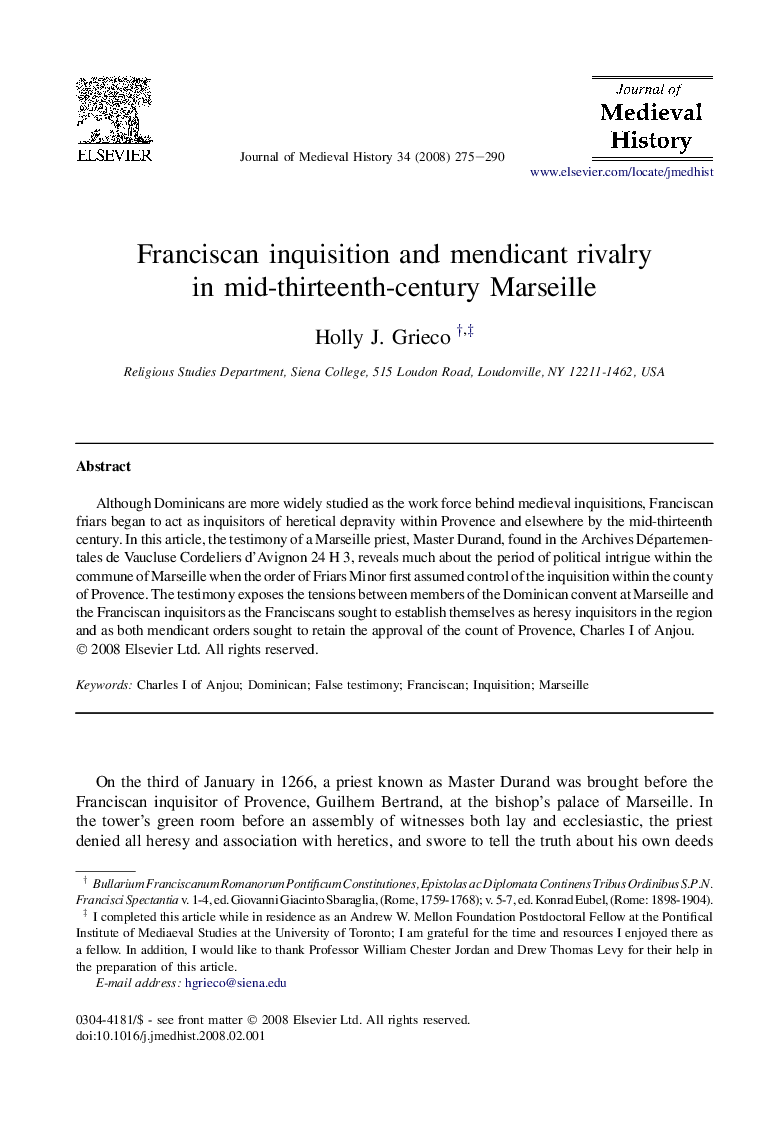 Franciscan inquisition and mendicant rivalry in mid-thirteenth-century Marseille