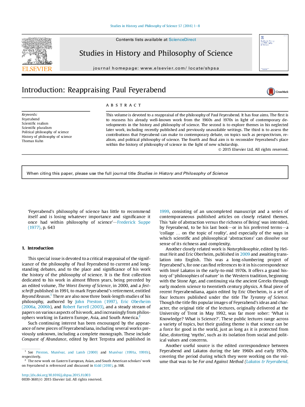 Introduction: Reappraising Paul Feyerabend