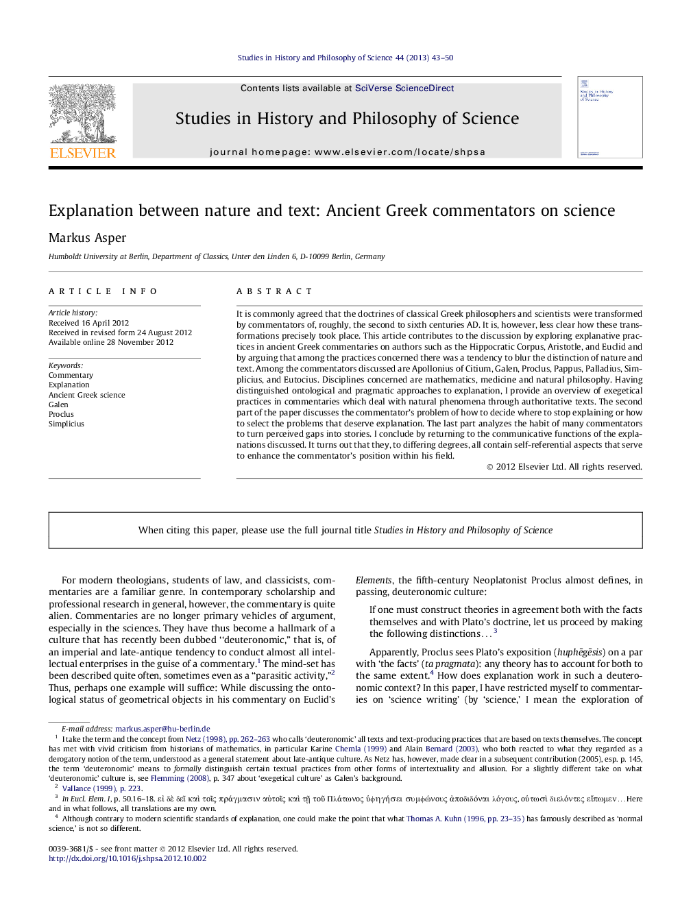 Explanation between nature and text: Ancient Greek commentators on science