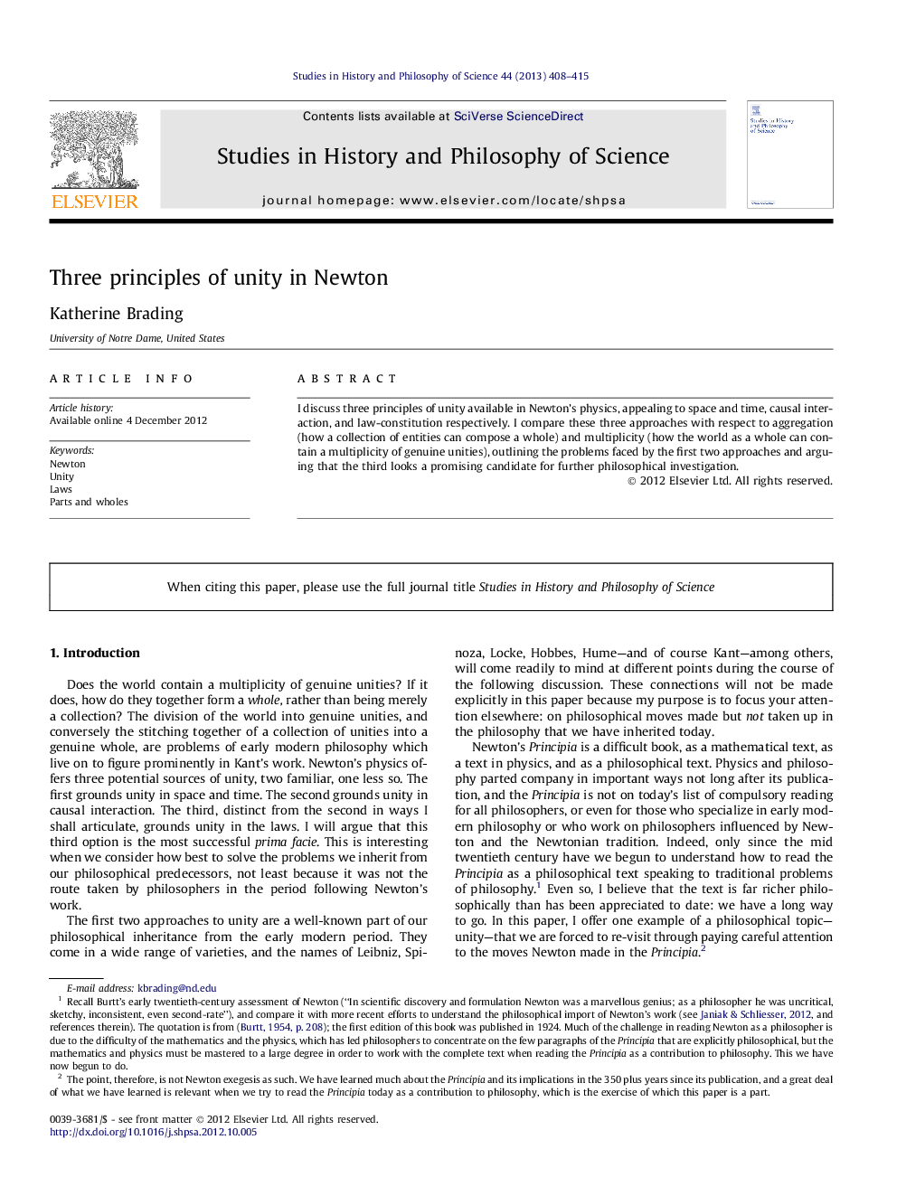 Three principles of unity in Newton