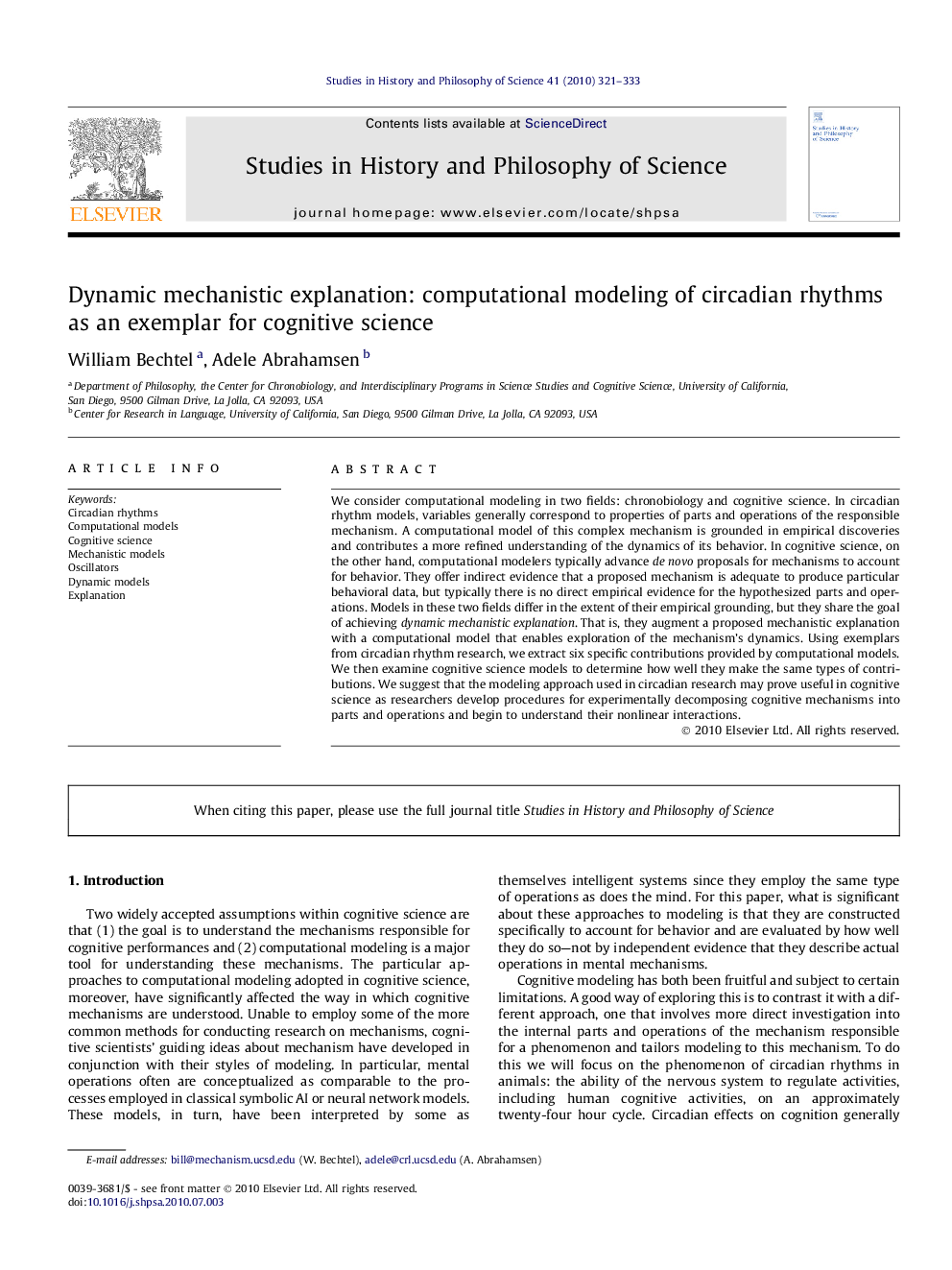 Dynamic mechanistic explanation: computational modeling of circadian rhythms as an exemplar for cognitive science