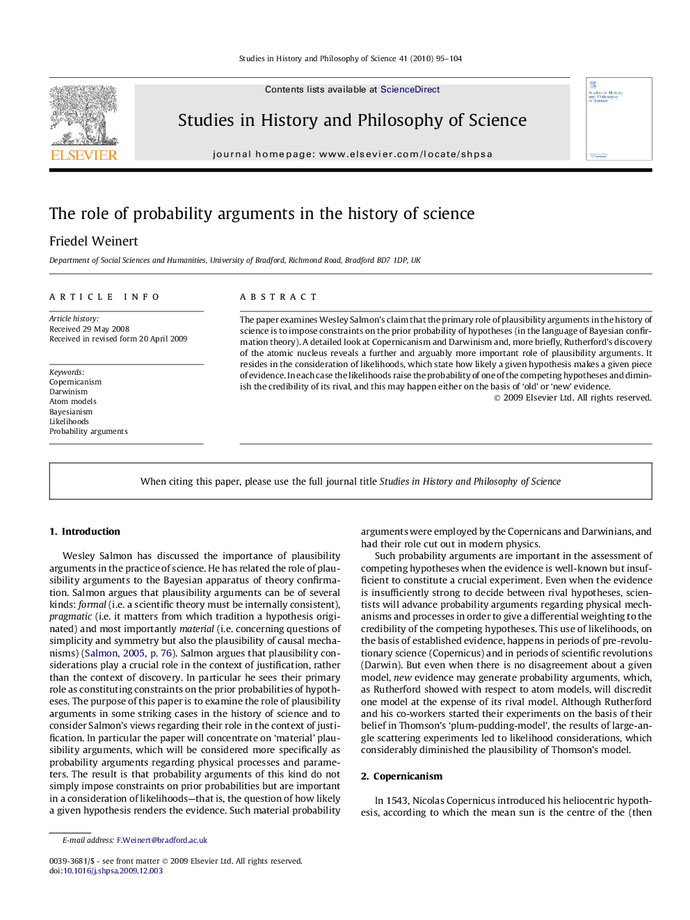 The role of probability arguments in the history of science