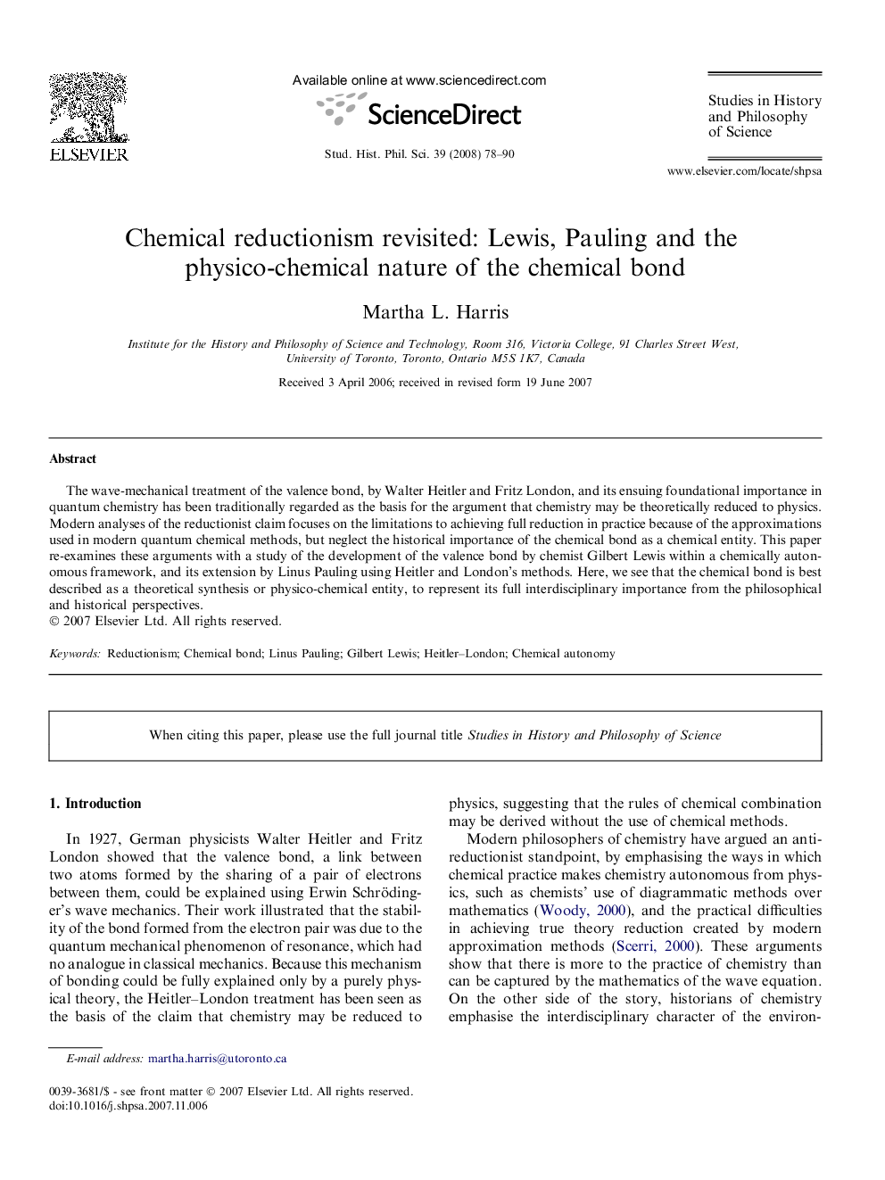 Chemical reductionism revisited: Lewis, Pauling and the physico-chemical nature of the chemical bond