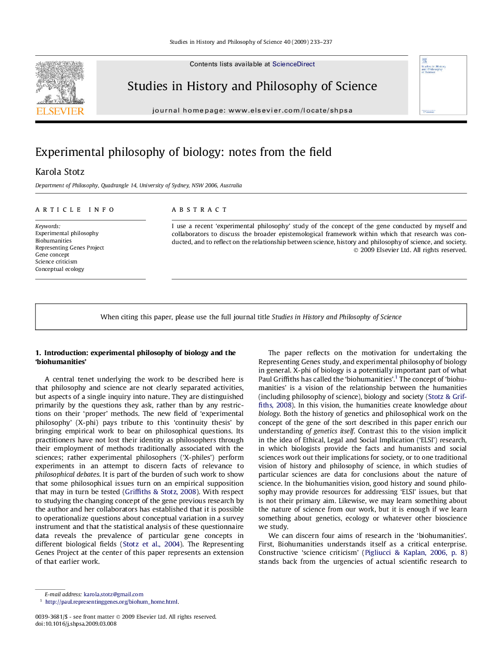 Experimental philosophy of biology: notes from the field