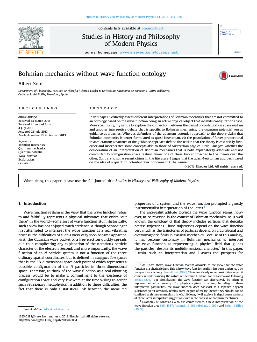 Bohmian mechanics without wave function ontology