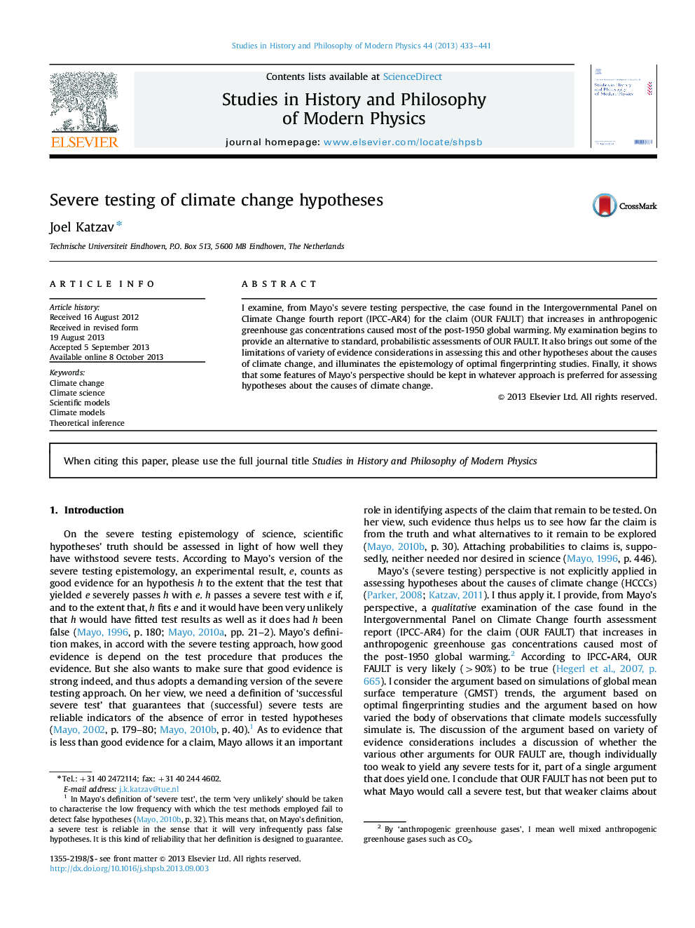 Severe testing of climate change hypotheses