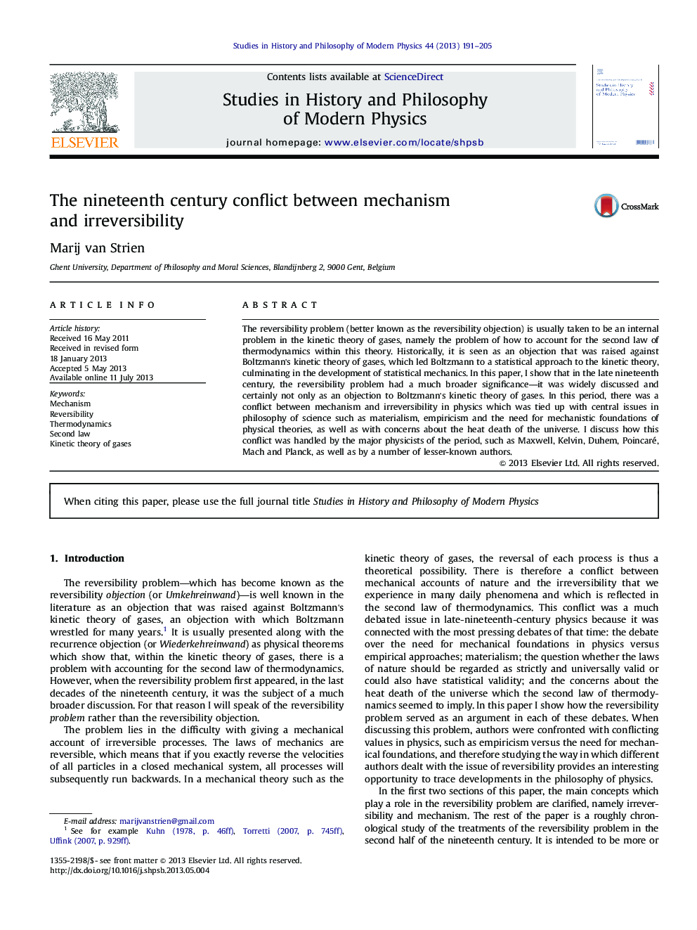 The nineteenth century conflict between mechanism and irreversibility