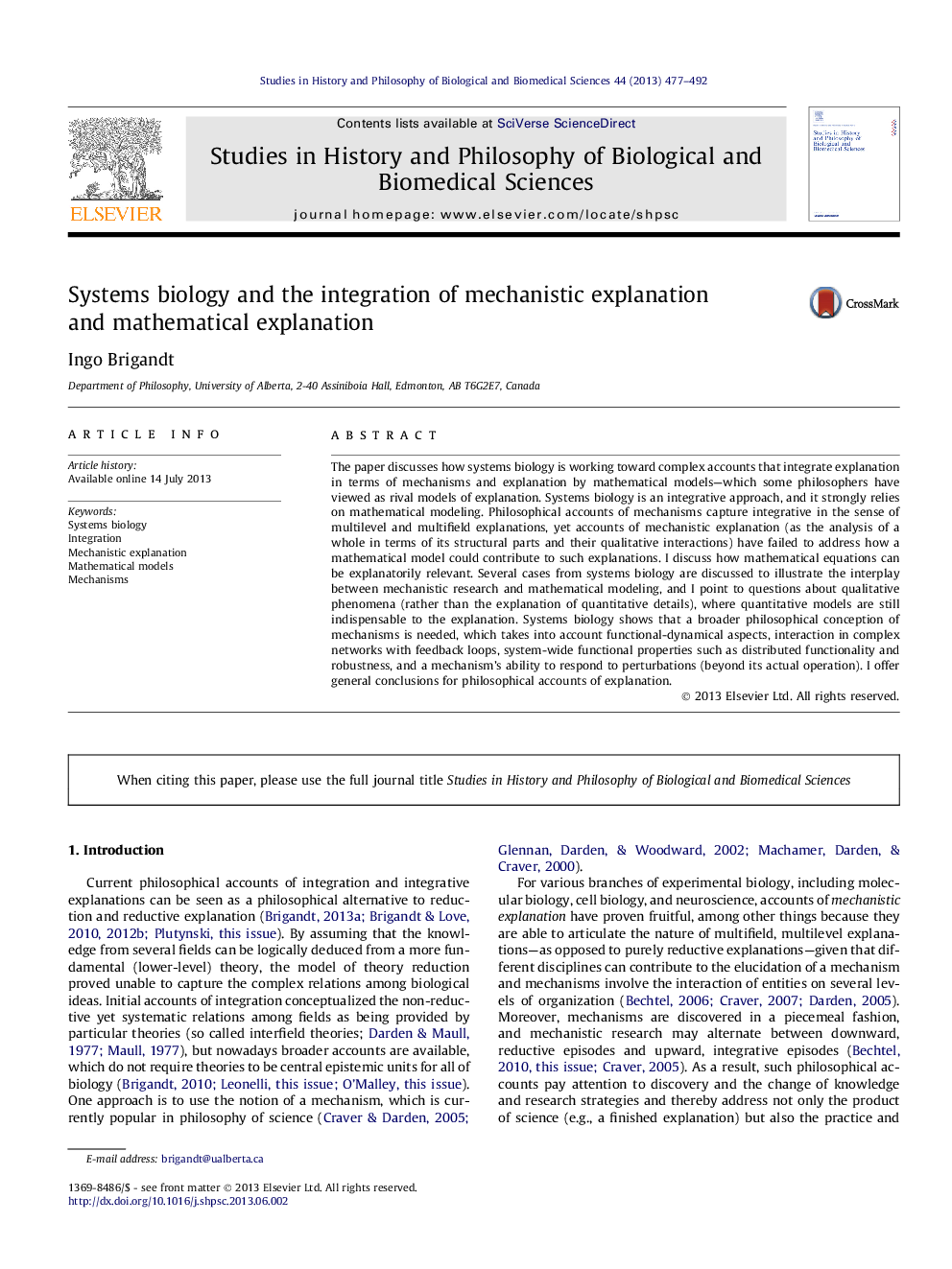 Systems biology and the integration of mechanistic explanation and mathematical explanation