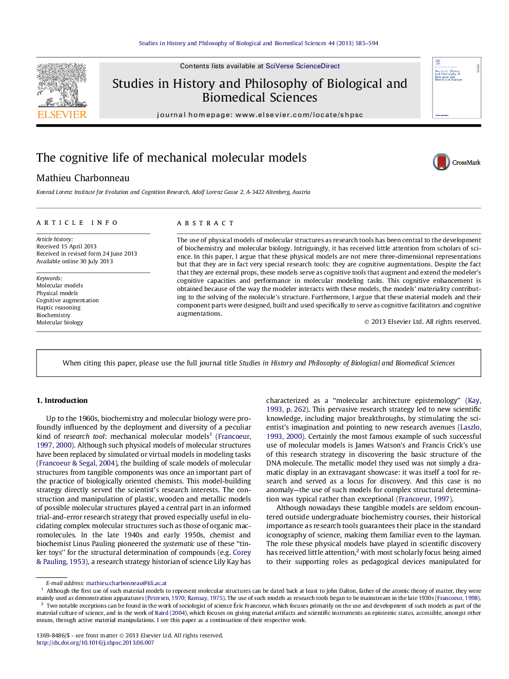 The cognitive life of mechanical molecular models