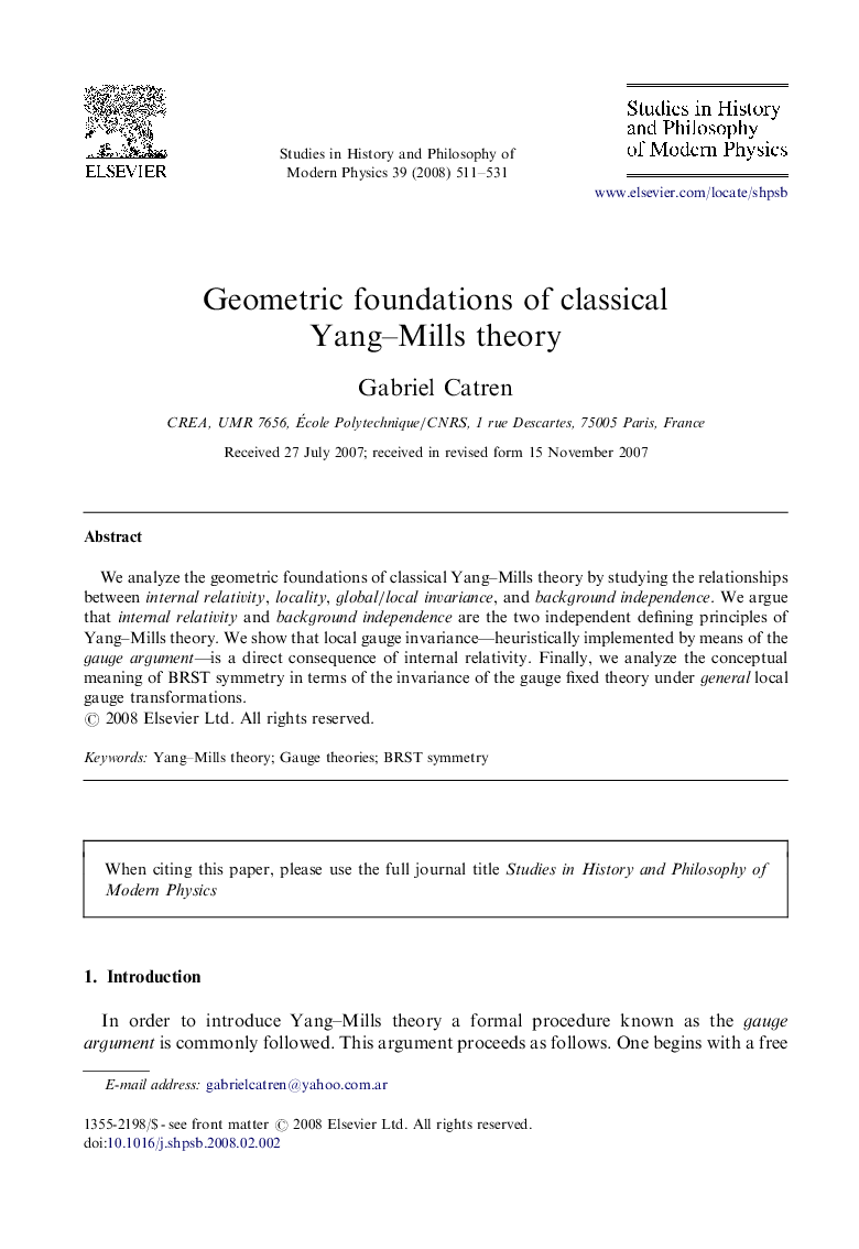 Geometric foundations of classical Yang–Mills theory