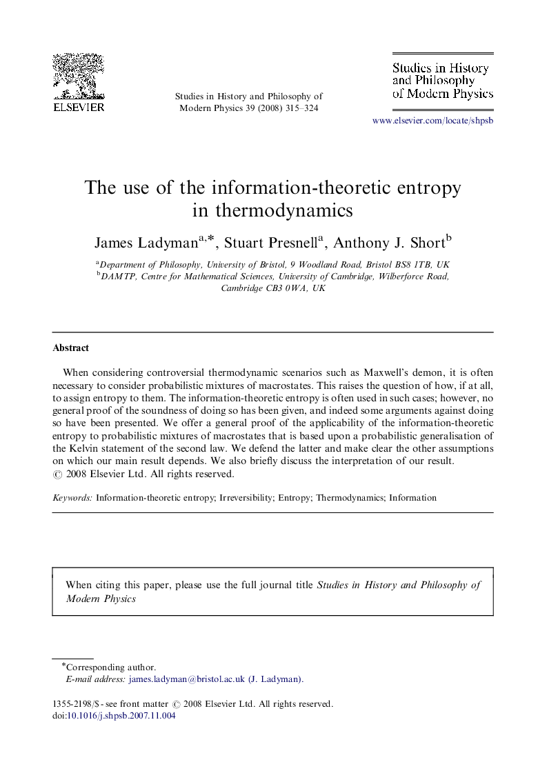 The use of the information-theoretic entropy in thermodynamics