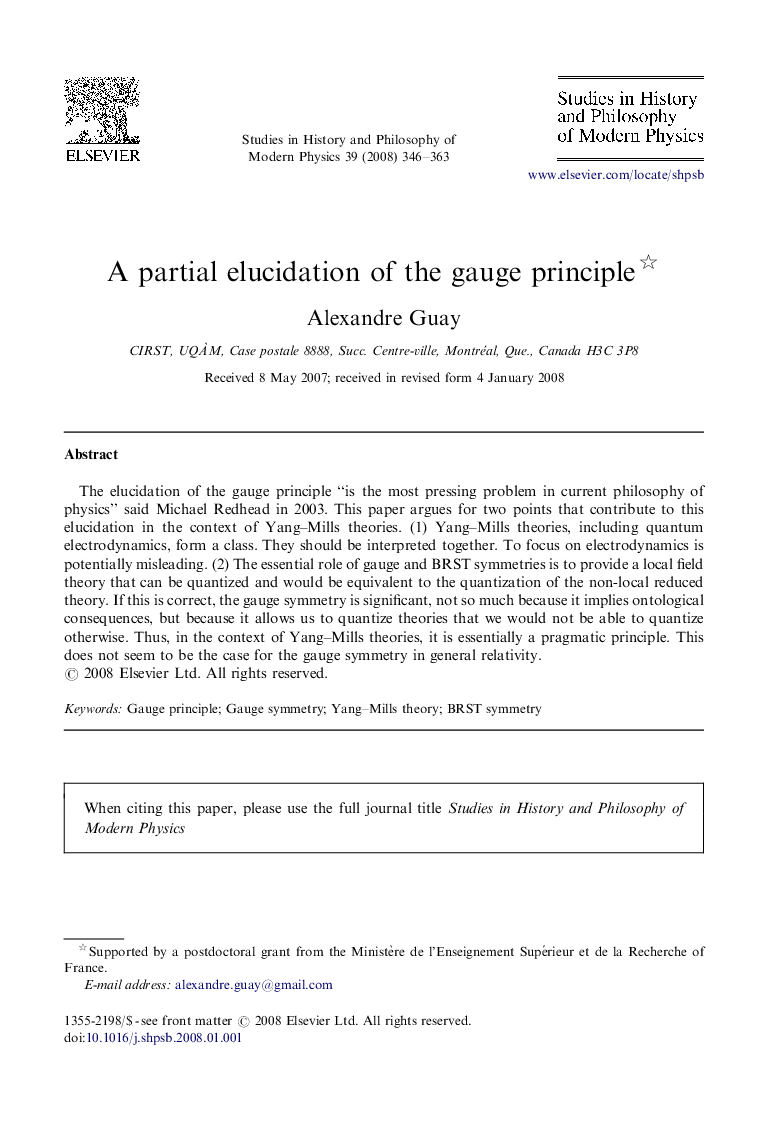 A partial elucidation of the gauge principle 