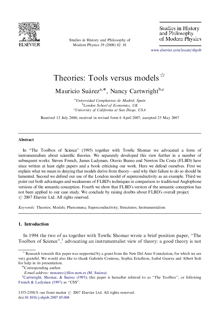 Theories: Tools versus models 