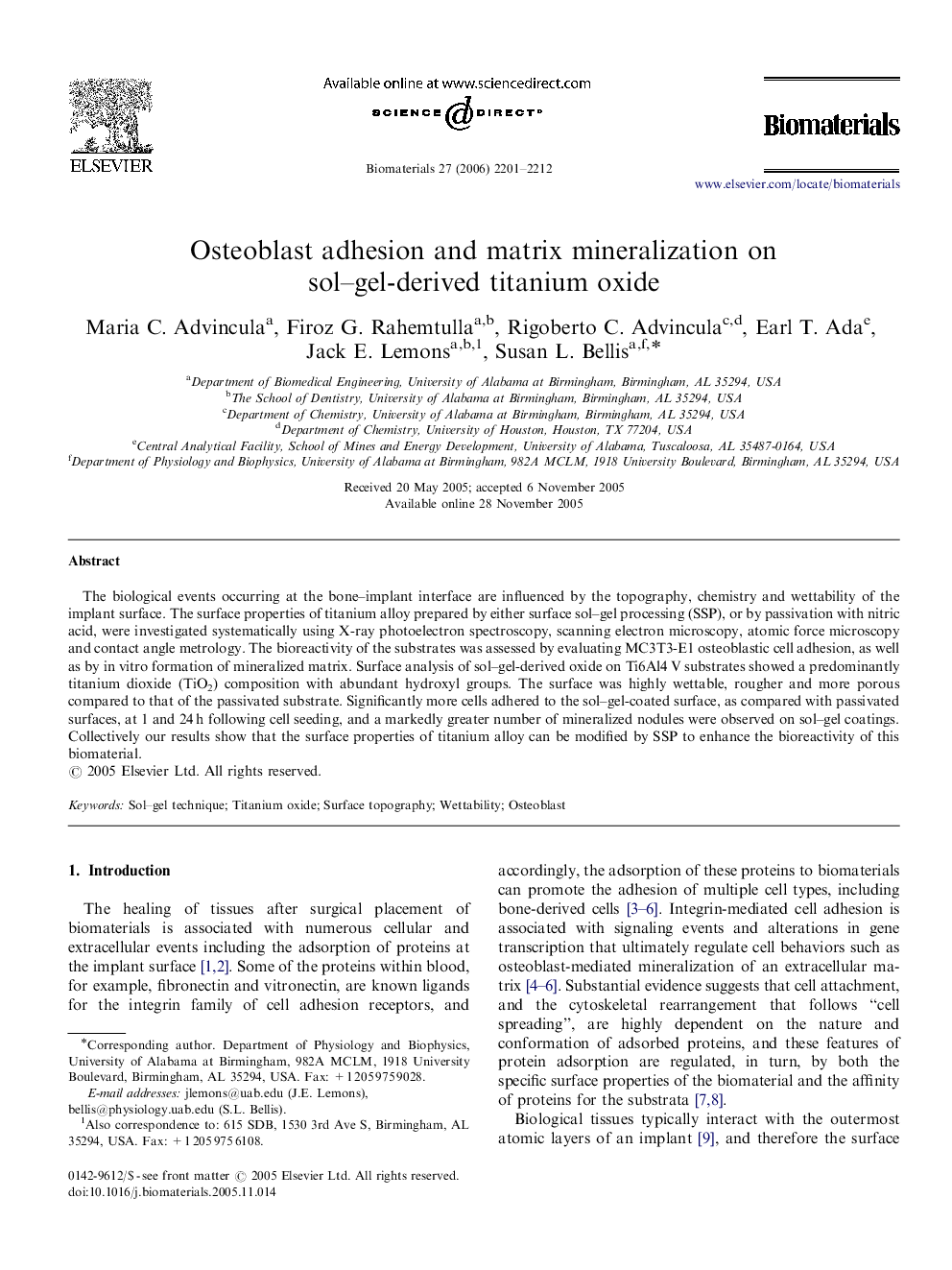 Osteoblast adhesion and matrix mineralization on sol–gel-derived titanium oxide