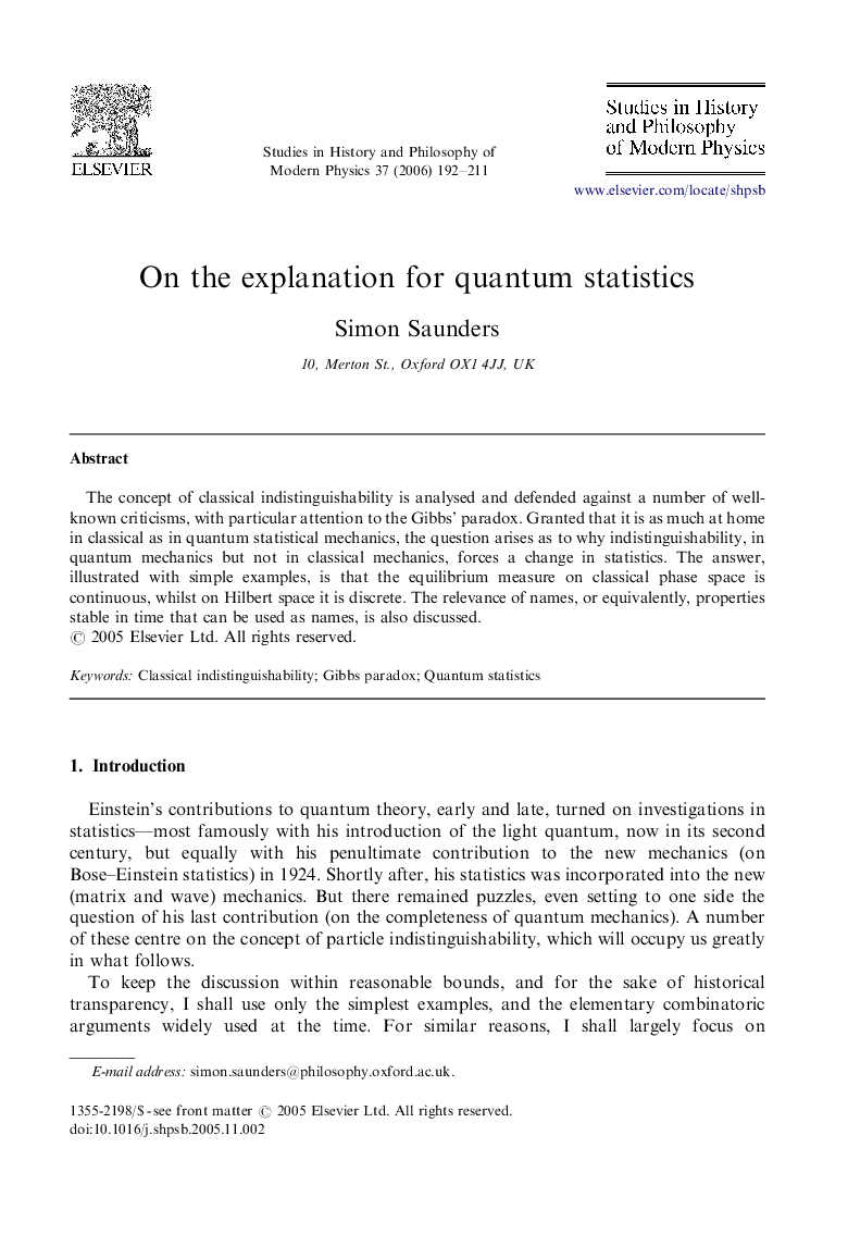 On the explanation for quantum statistics