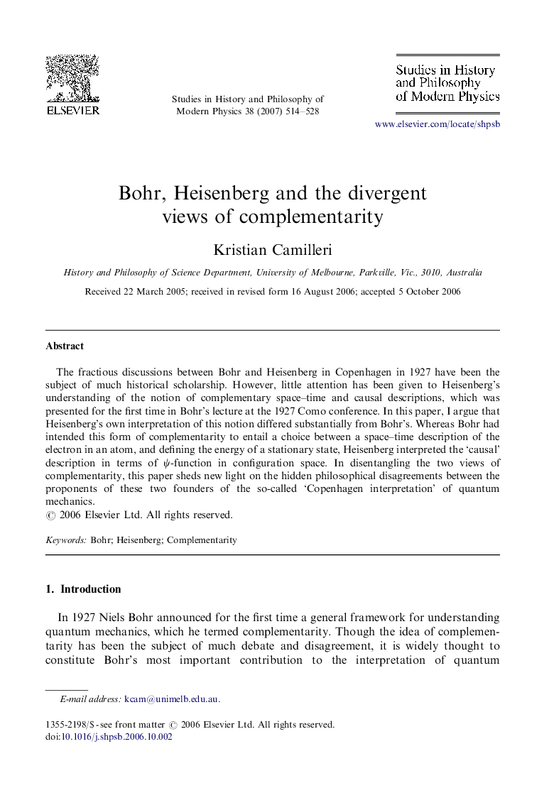 Bohr, Heisenberg and the divergent views of complementarity